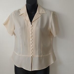 Talbots Cream Silk Pleated Dress Shirt